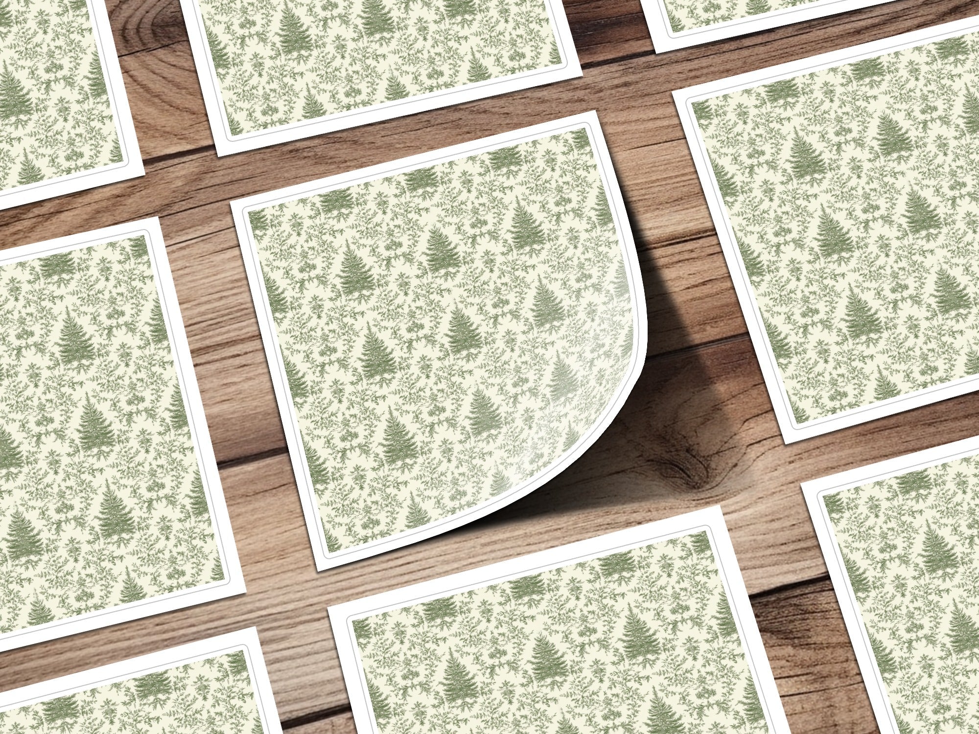 Green Toile Digital Paper, Christmas Tree Seamless Pattern, Printable Fabric Design, Scrapbook Paper, Commercial Use, Vintage Botanical - Moore and Mountain