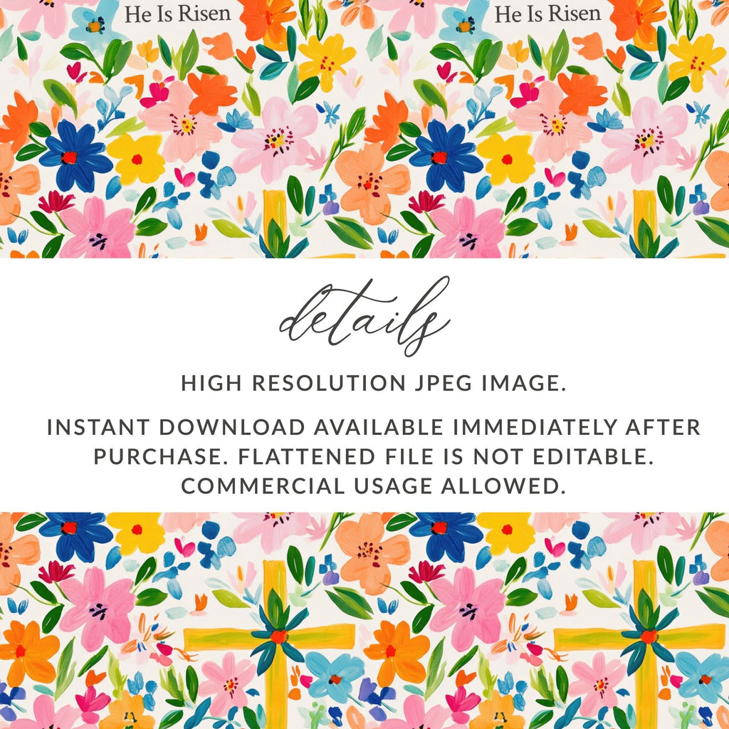 He Is Risen Digital Seamless Pattern, Floral Easter Design, Religious Fabric Print, Spring Flowers Paper, Christian Digital File - Moore and Mountain
