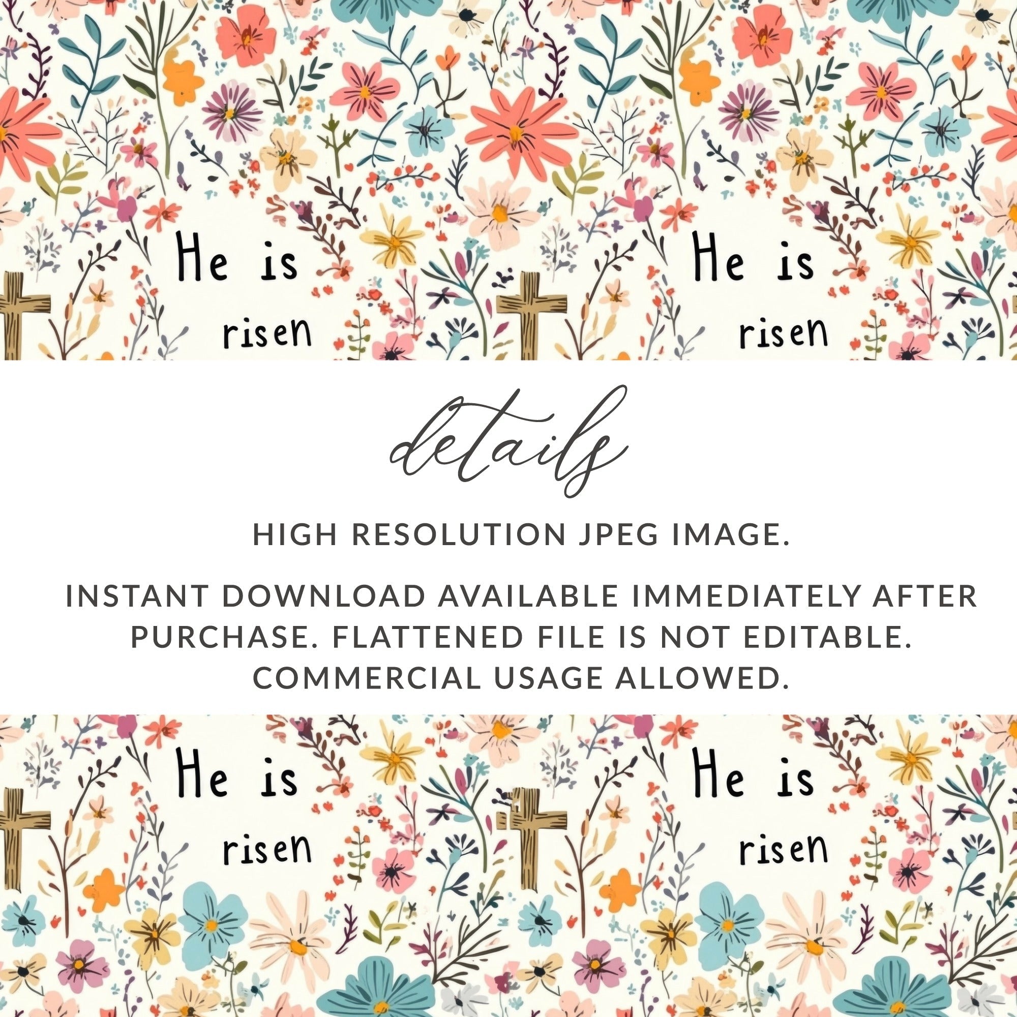 He Is Risen Floral Pattern Seamless Design for Easter Christian Seamless Background Pattern - Moore and Mountain