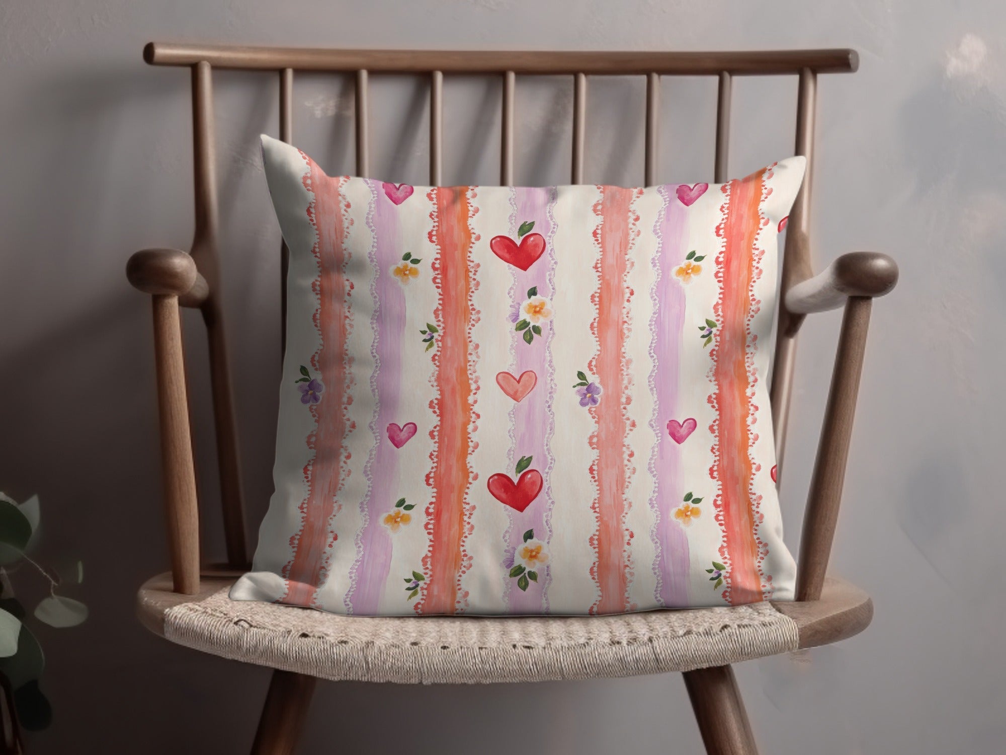 Heart and Floral Stripe Digital Paper, Seamless Pattern Digital, Valentine's Day Digital Paper, Scrapbook Paper, Digital Download - Moore and Mountain