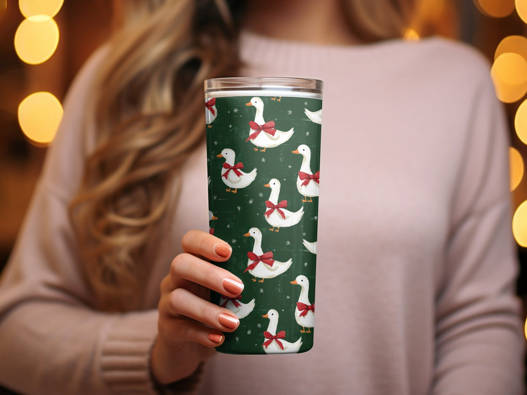 Holiday Geese With Bows on Dark Green Background Digital - Moore and Mountain