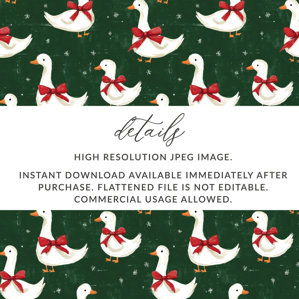 Holiday Geese With Bows on Dark Green Background Digital - Moore and Mountain
