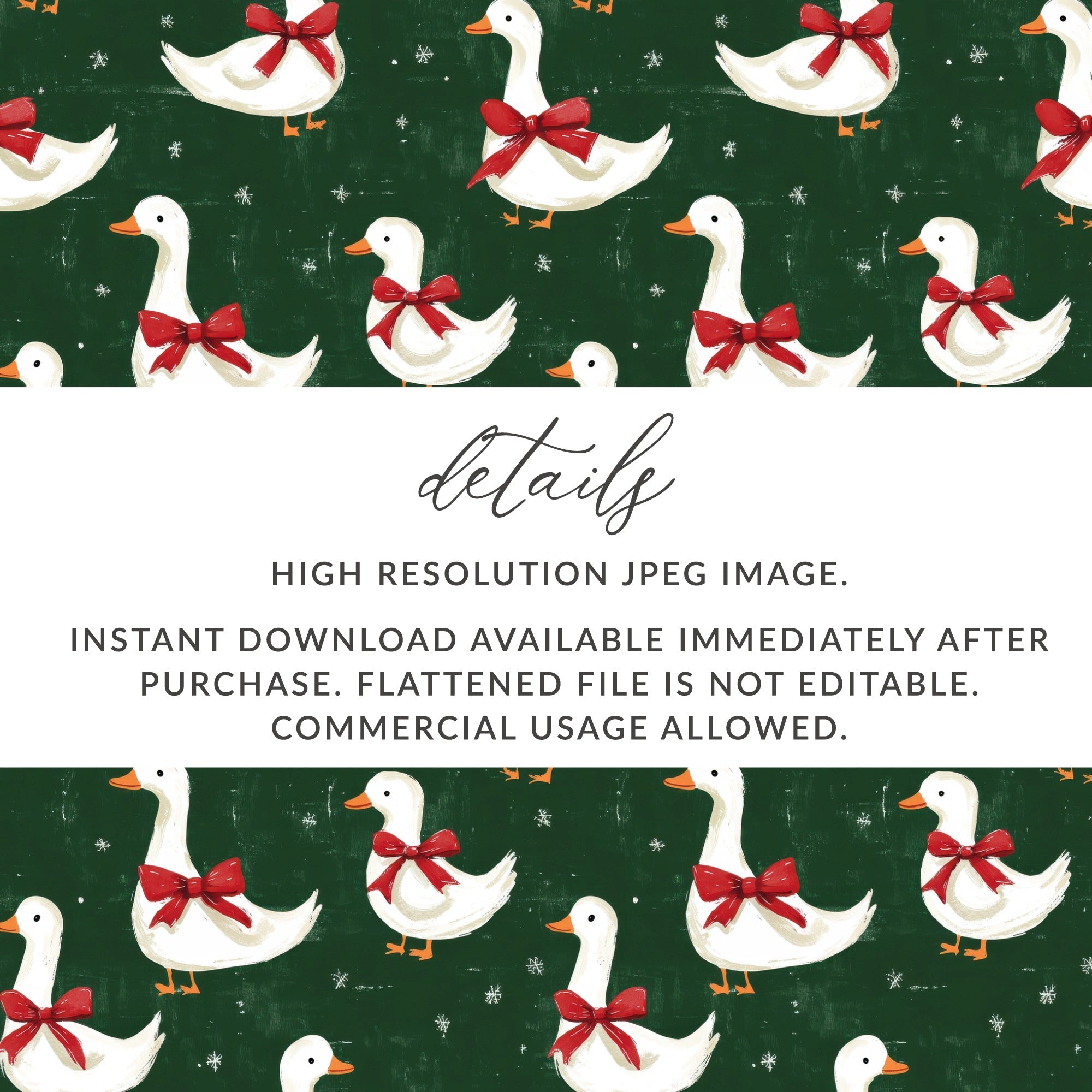 Holiday Geese With Bows on Dark Green Background Digital - Moore and Mountain
