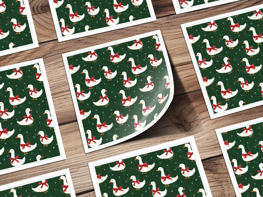 Holiday Geese With Bows on Dark Green Background Digital - Moore and Mountain