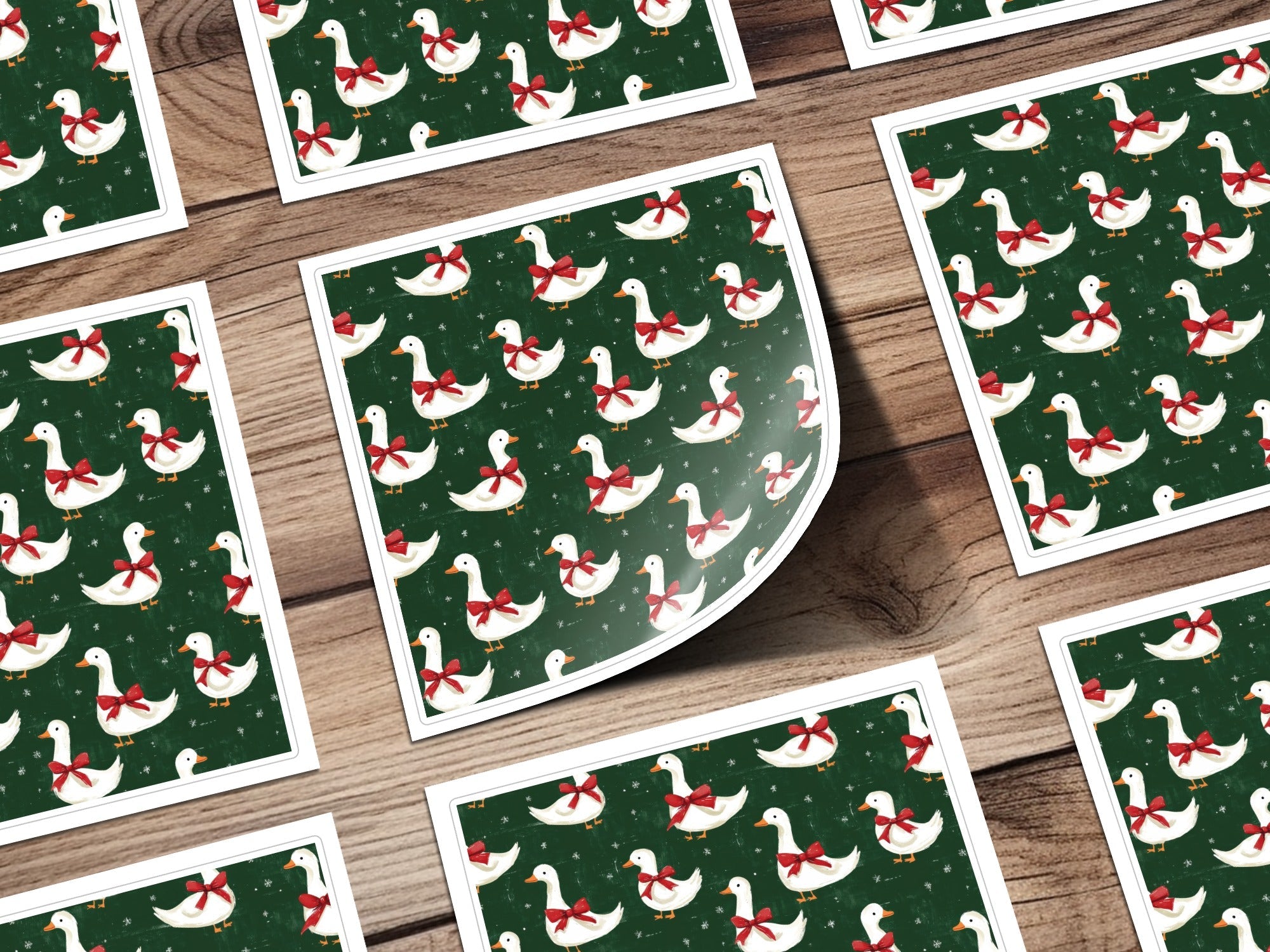 Holiday Geese With Bows on Dark Green Background Digital - Moore and Mountain