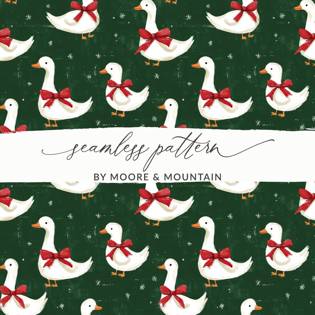 Holiday Geese With Bows on Dark Green Background Digital - Moore and Mountain
