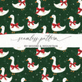 Holiday Geese With Bows on Dark Green Background Digital - Moore and Mountain