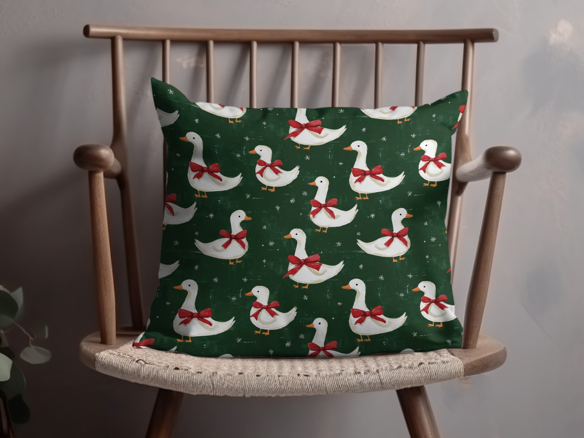 Holiday Geese With Bows on Dark Green Background Digital - Moore and Mountain