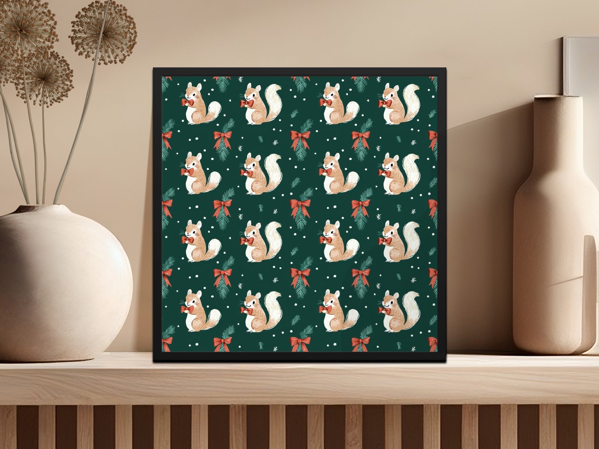 Holiday Squirrels with Bow Ties on Green Background Digital - Moore and Mountain