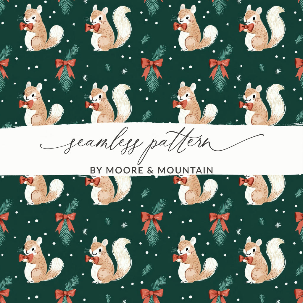 Holiday Squirrels with Bow Ties on Green Background Digital - Moore and Mountain