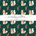 Holiday Squirrels with Bow Ties on Green Background Digital - Moore and Mountain
