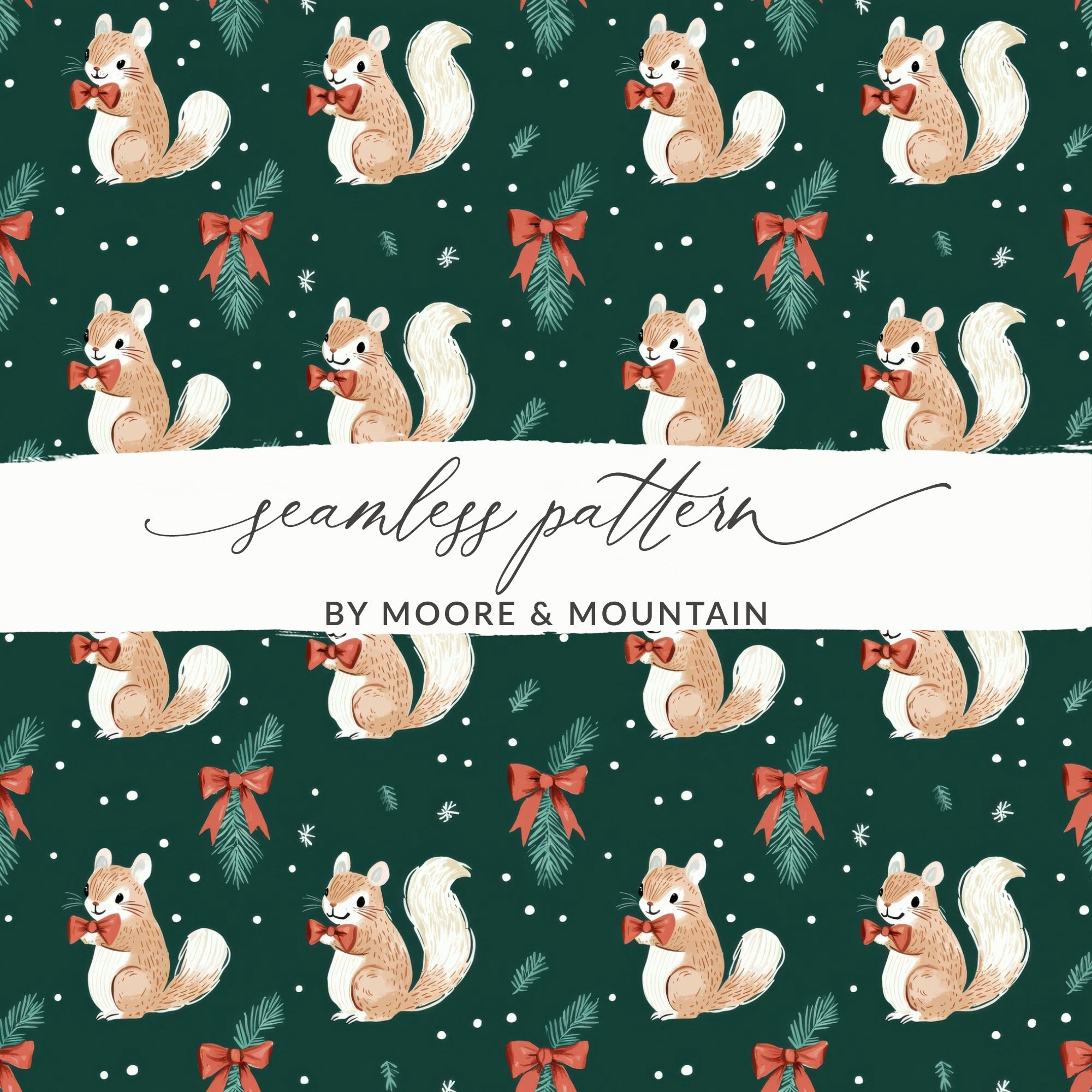 Holiday Squirrels with Bow Ties on Green Background Digital - Moore and Mountain