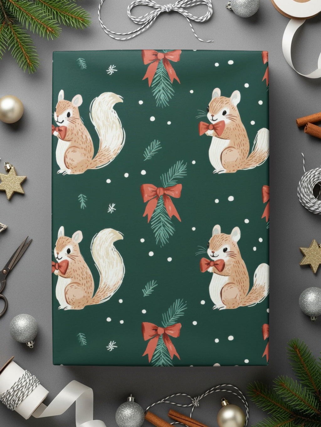 Holiday Squirrels with Bow Ties on Green Background Digital - Moore and Mountain