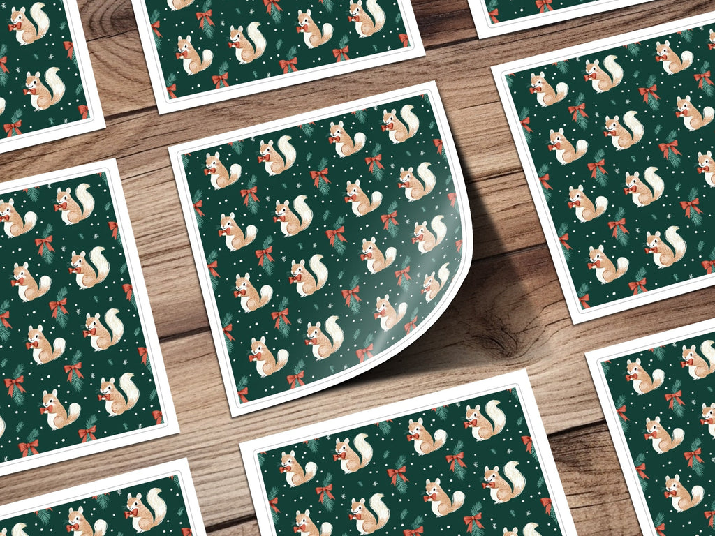 Holiday Squirrels with Bow Ties on Green Background Digital - Moore and Mountain
