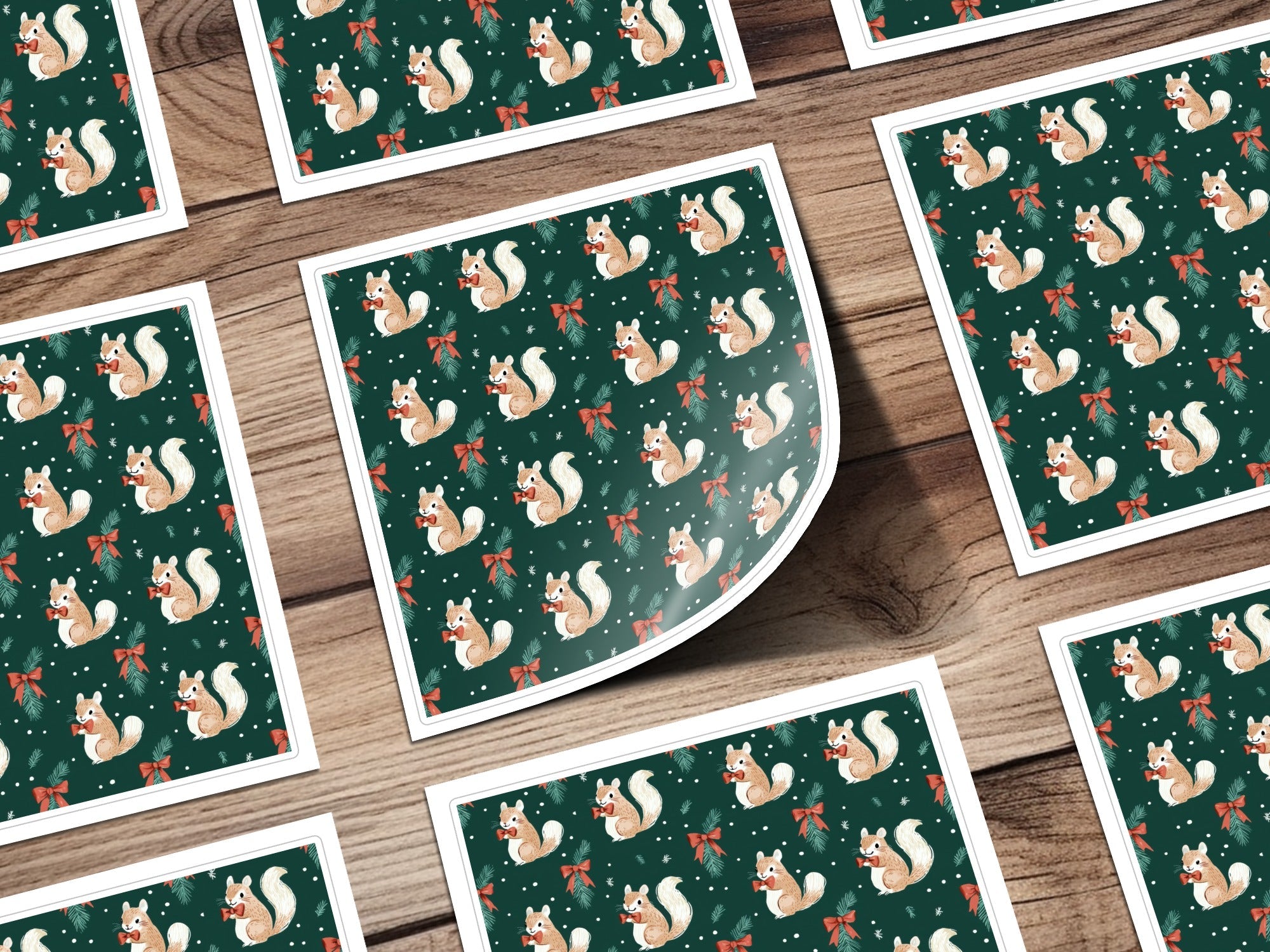 Holiday Squirrels with Bow Ties on Green Background Digital - Moore and Mountain