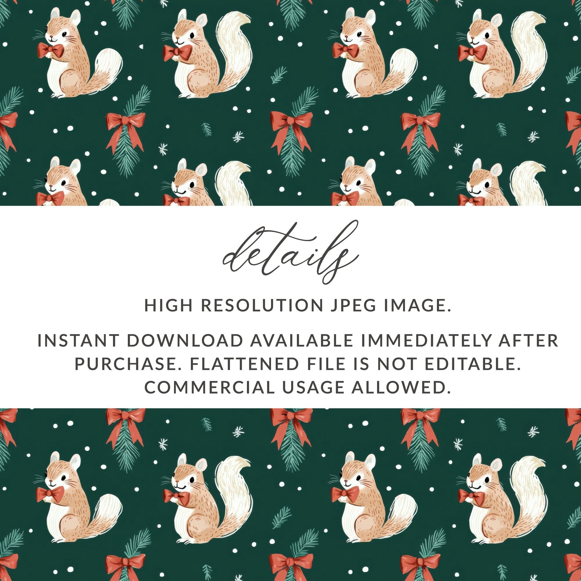 Holiday Squirrels with Bow Ties on Green Background Digital - Moore and Mountain