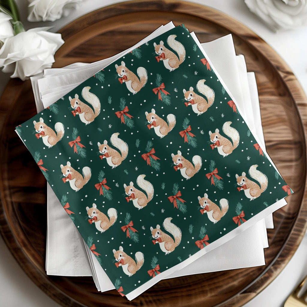 Holiday Squirrels with Bow Ties on Green Background Digital - Moore and Mountain