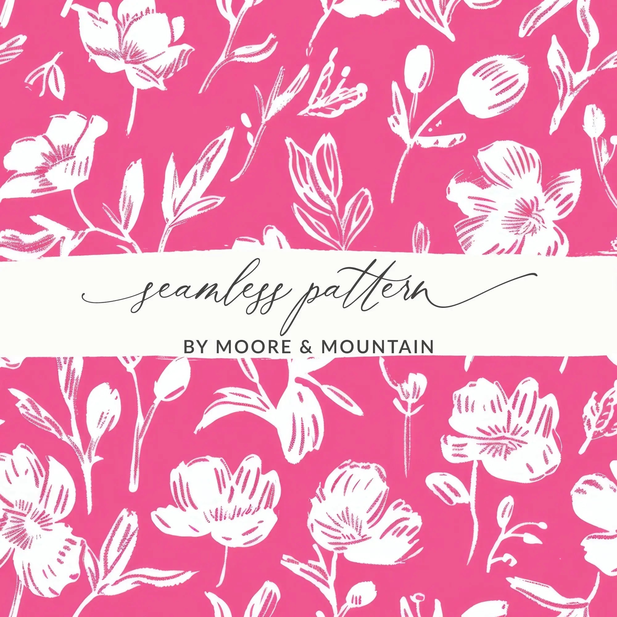 Hot Pink Floral Digital Paper, Seamless Flower Pattern, Scrapbook Paper, Commercial Use, Digital Download - Moore and Mountain