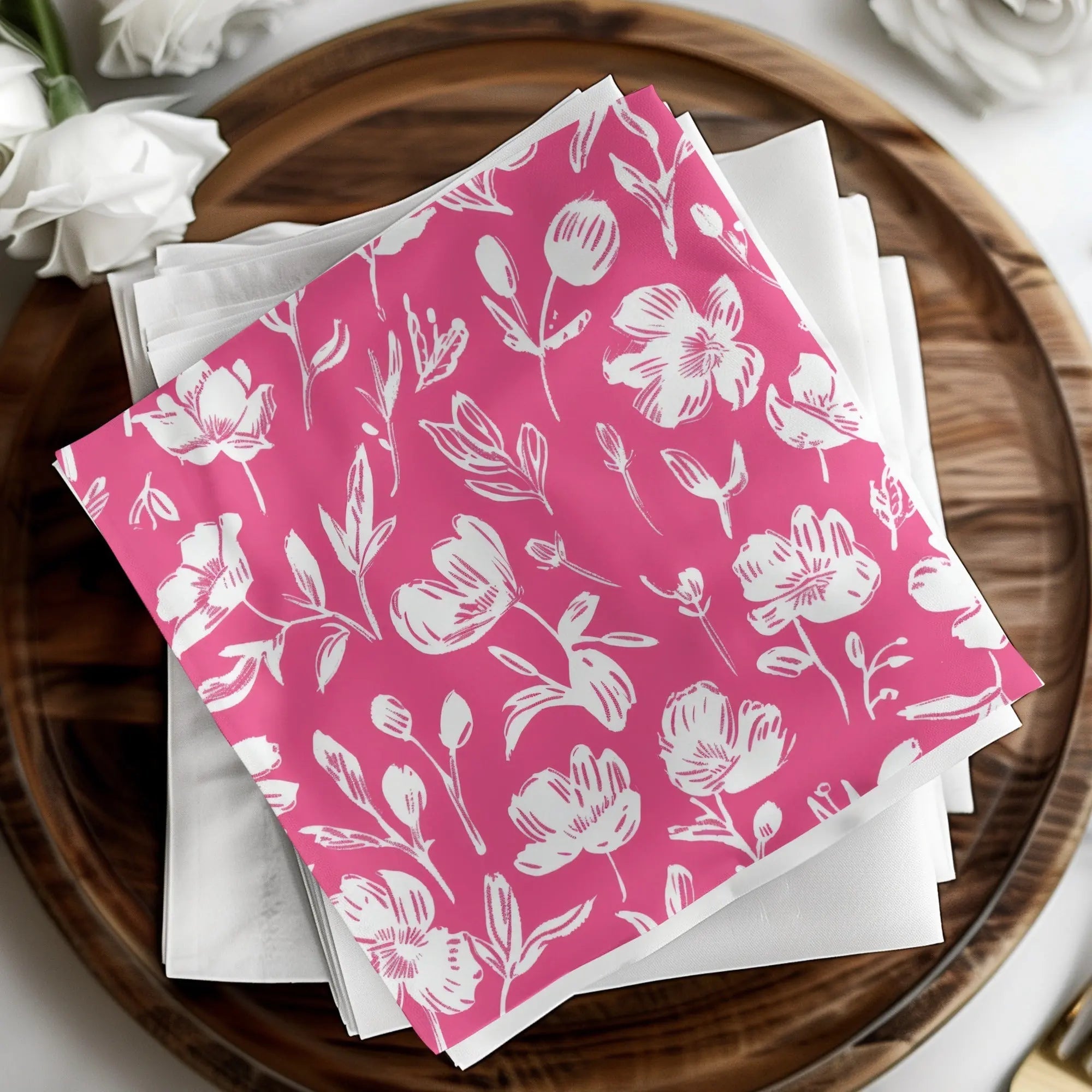 Hot Pink Floral Digital Paper, Seamless Flower Pattern, Scrapbook Paper, Commercial Use, Digital Download - Moore and Mountain