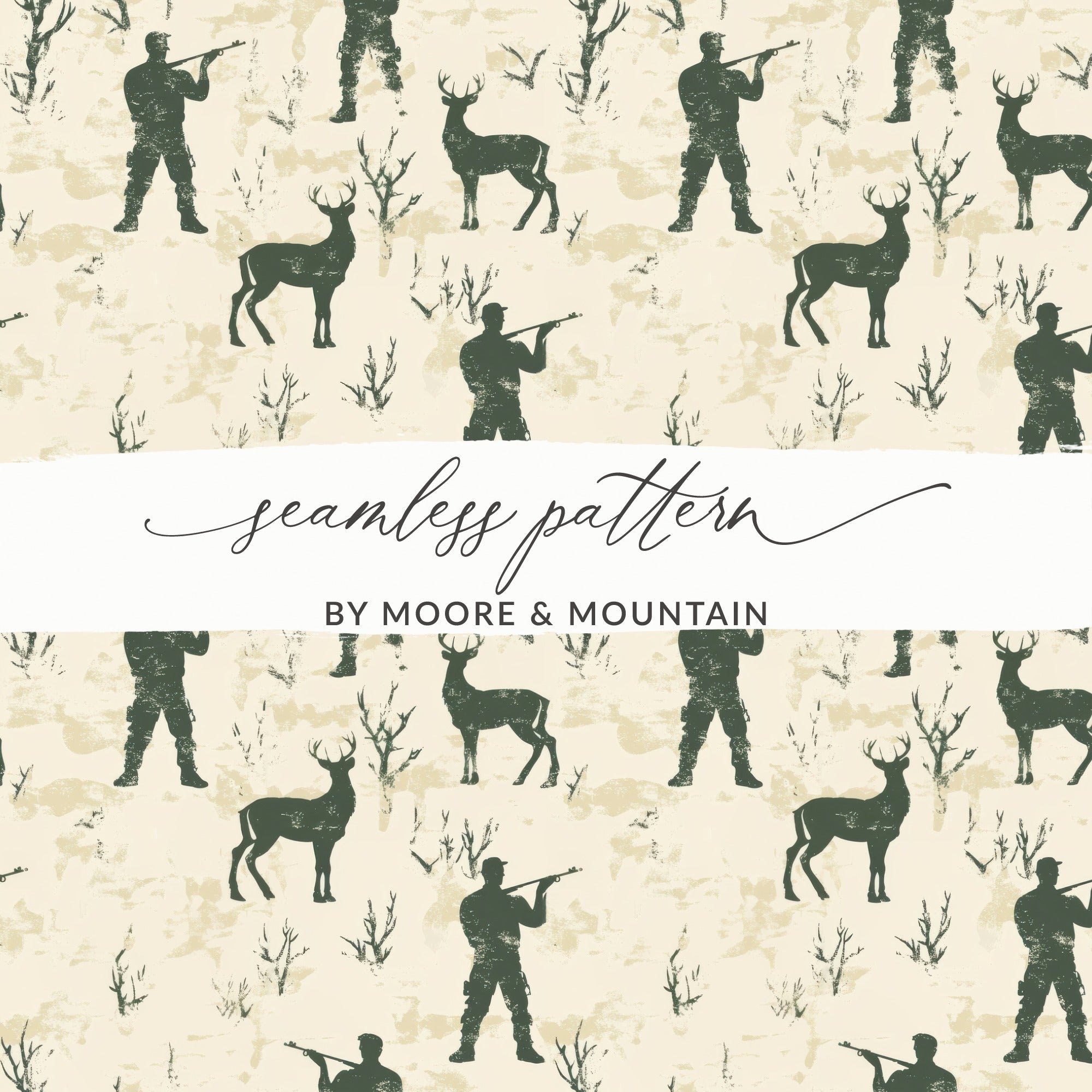 Hunting Seamless Pattern For Men with Hunter Deer Trees Seamless Background Digital - Moore and Mountain