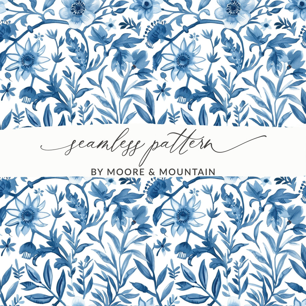Indigo Bloom Chinoiserie Vines Seamless Pattern and Leaves Pattern Beautiful Design Digital - Moore and Mountain