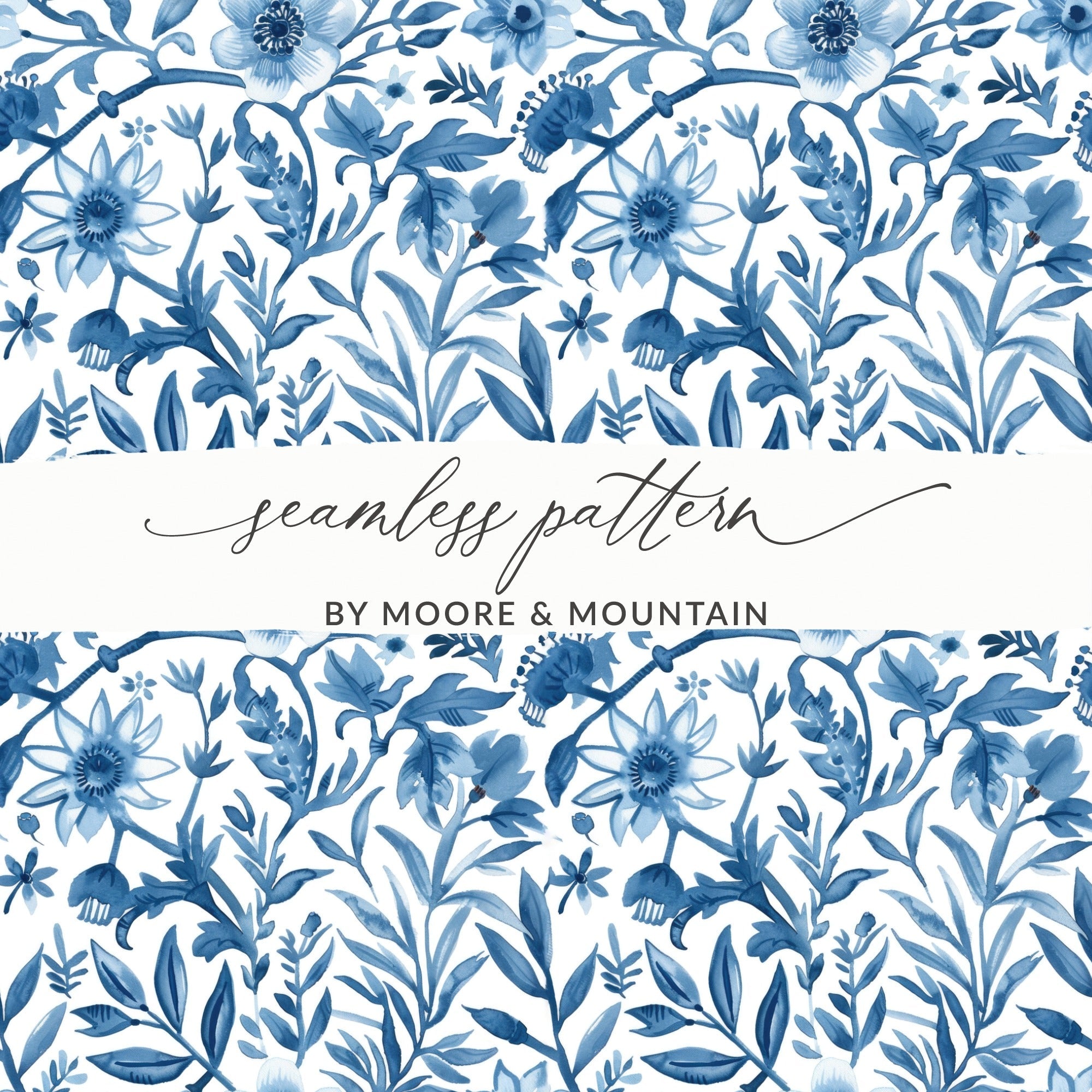 Indigo Bloom Chinoiserie Vines Seamless Pattern and Leaves Pattern Beautiful Design Digital - Moore and Mountain