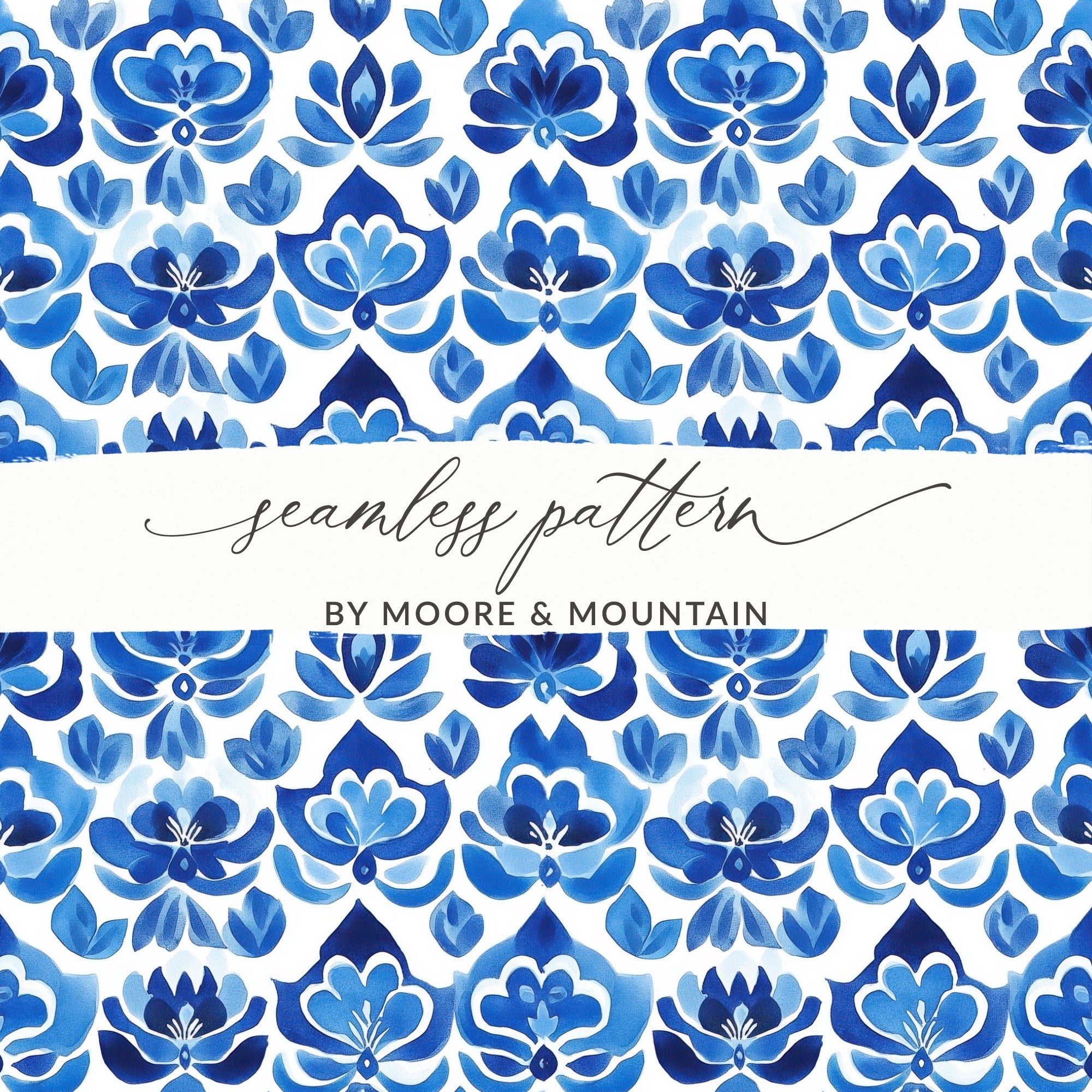Indigo Blue Seamless Fleur Elegant Floral Blue Ornament Pattern Delicate Design Digital - Moore and Mountain