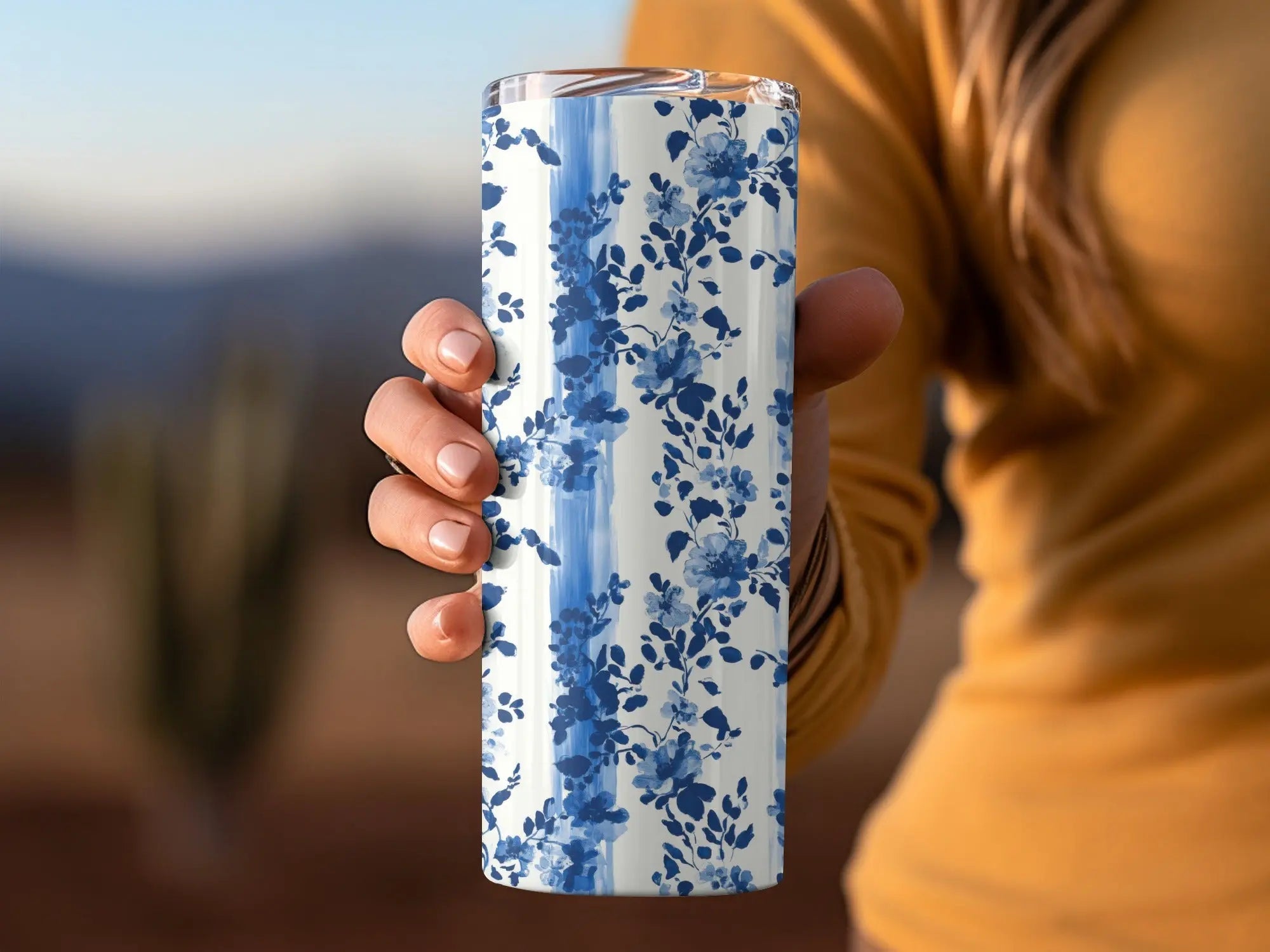 Indigo Floral Stripe Digital Paper, Watercolor Flower Pattern, Seamless Fabric Design, 12x12 JPEG, Digital Download - Moore and Mountain