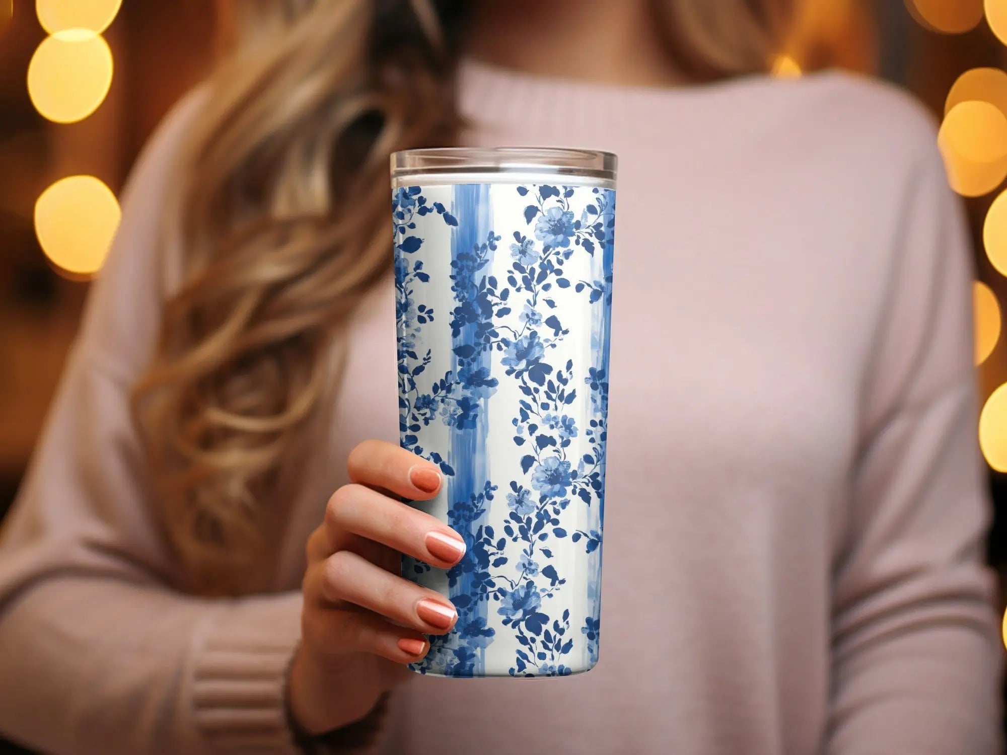 Indigo Floral Stripe Digital Paper, Watercolor Flower Pattern, Seamless Fabric Design, 12x12 JPEG, Digital Download - Moore and Mountain