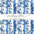 Indigo Floral Stripe Digital Paper, Watercolor Flower Pattern, Seamless Fabric Design, 12x12 JPEG, Digital Download - Moore and Mountain