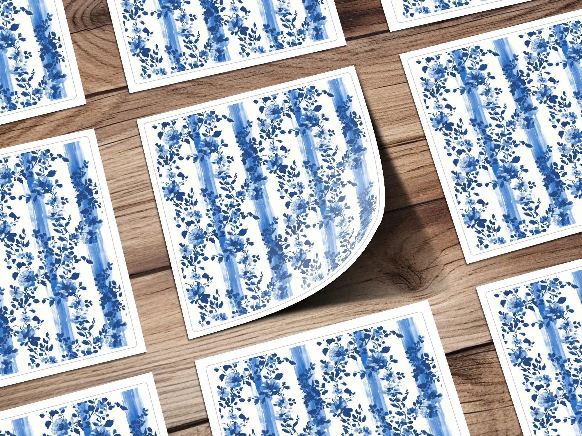 Indigo Floral Stripe Digital Paper, Watercolor Flower Pattern, Seamless Fabric Design, 12x12 JPEG, Digital Download - Moore and Mountain