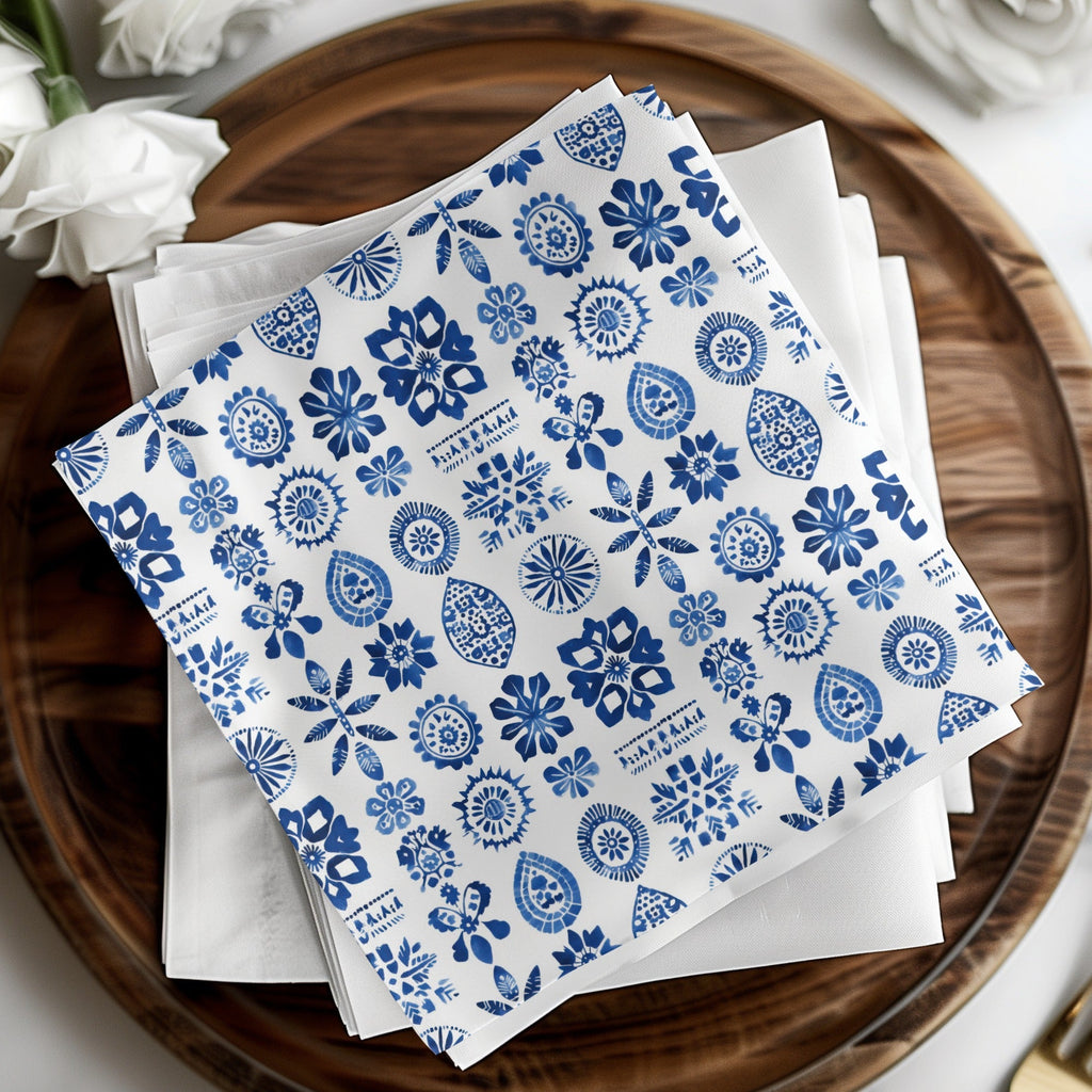 Indigo Impressions A Floral Medley on White Digital - Moore and Mountain