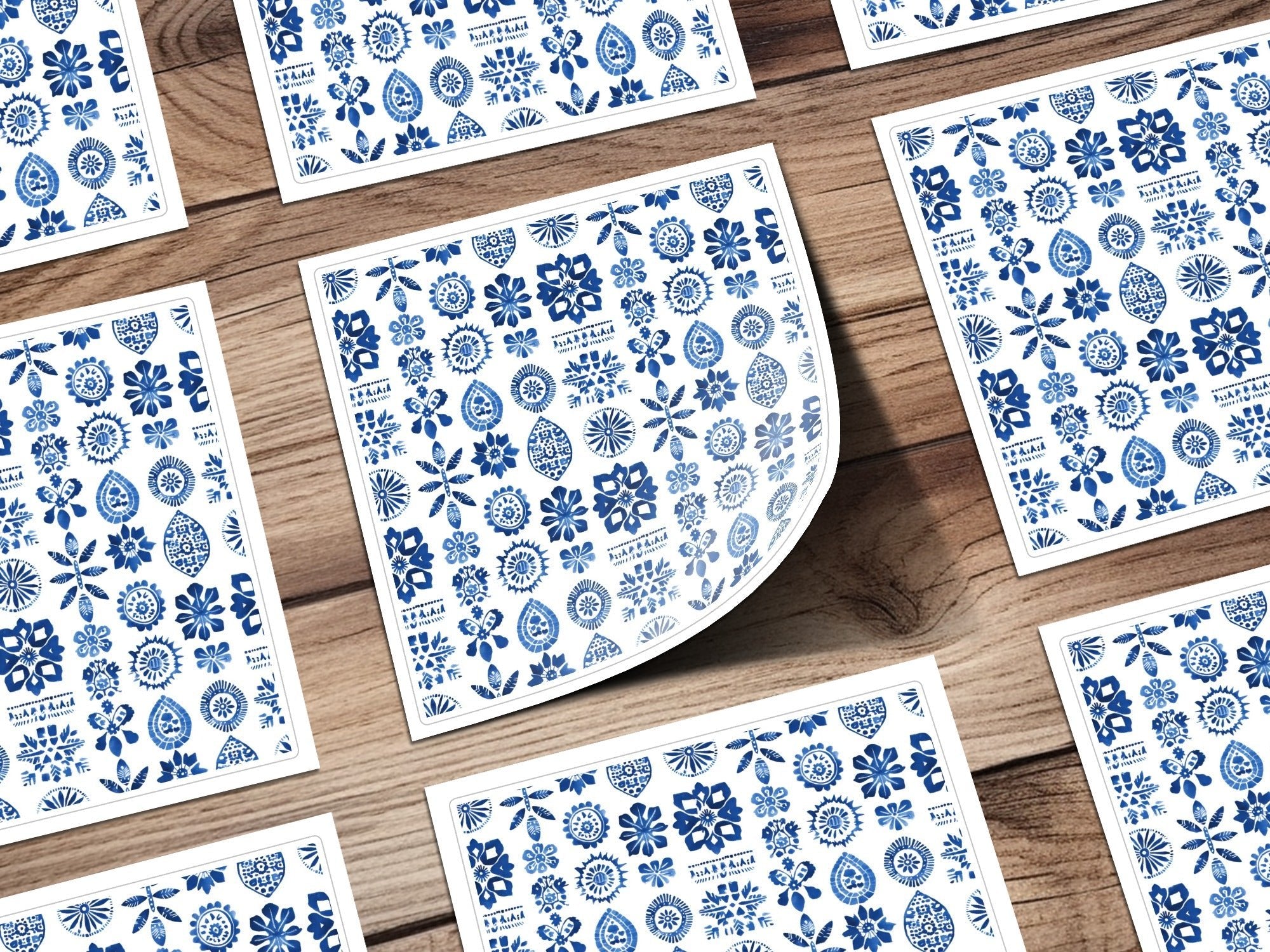 Indigo Impressions A Floral Medley on White Digital - Moore and Mountain