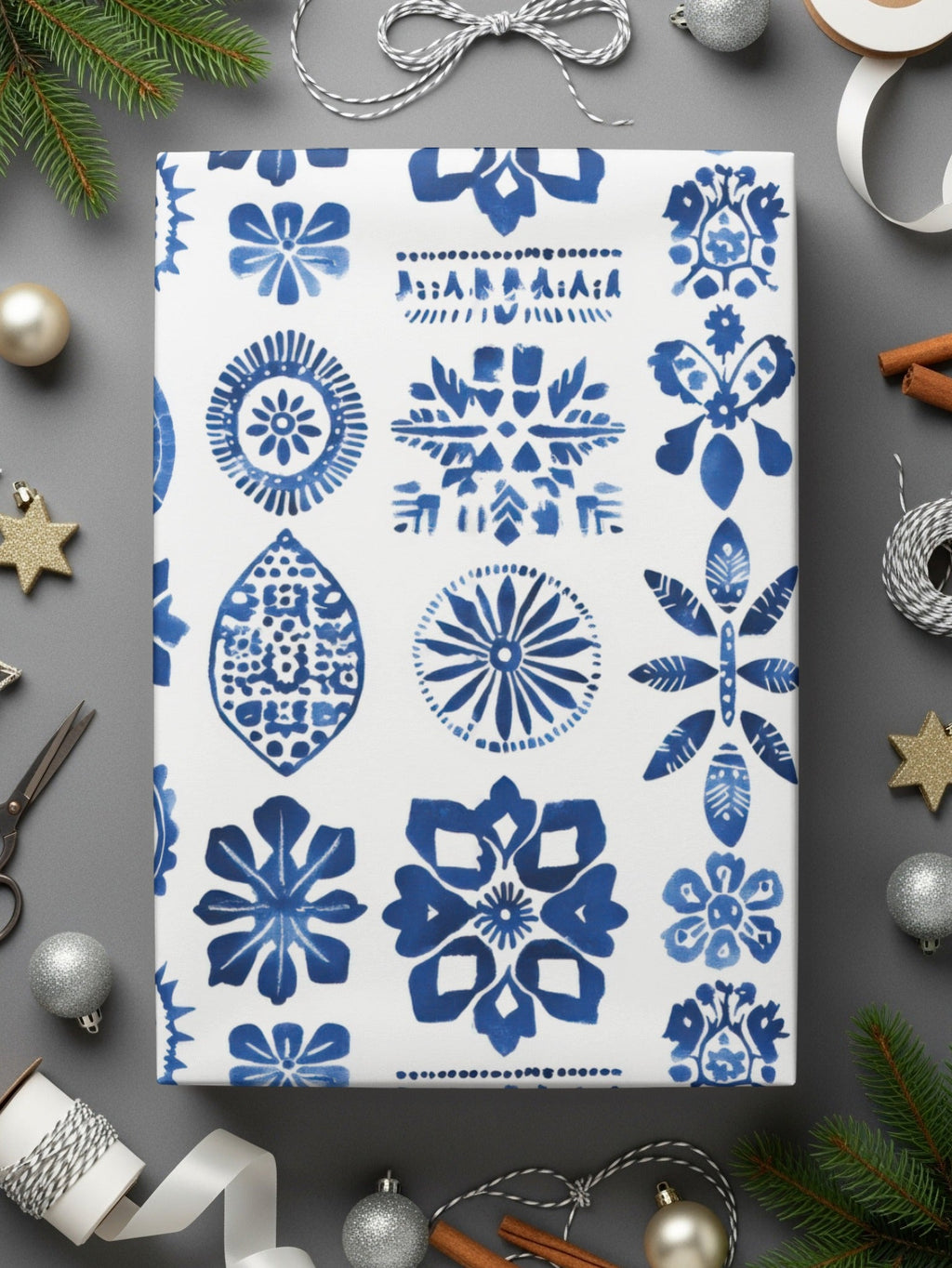 Indigo Impressions A Floral Medley on White Digital - Moore and Mountain