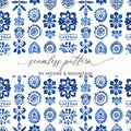 Indigo Impressions A Floral Medley on White Digital - Moore and Mountain