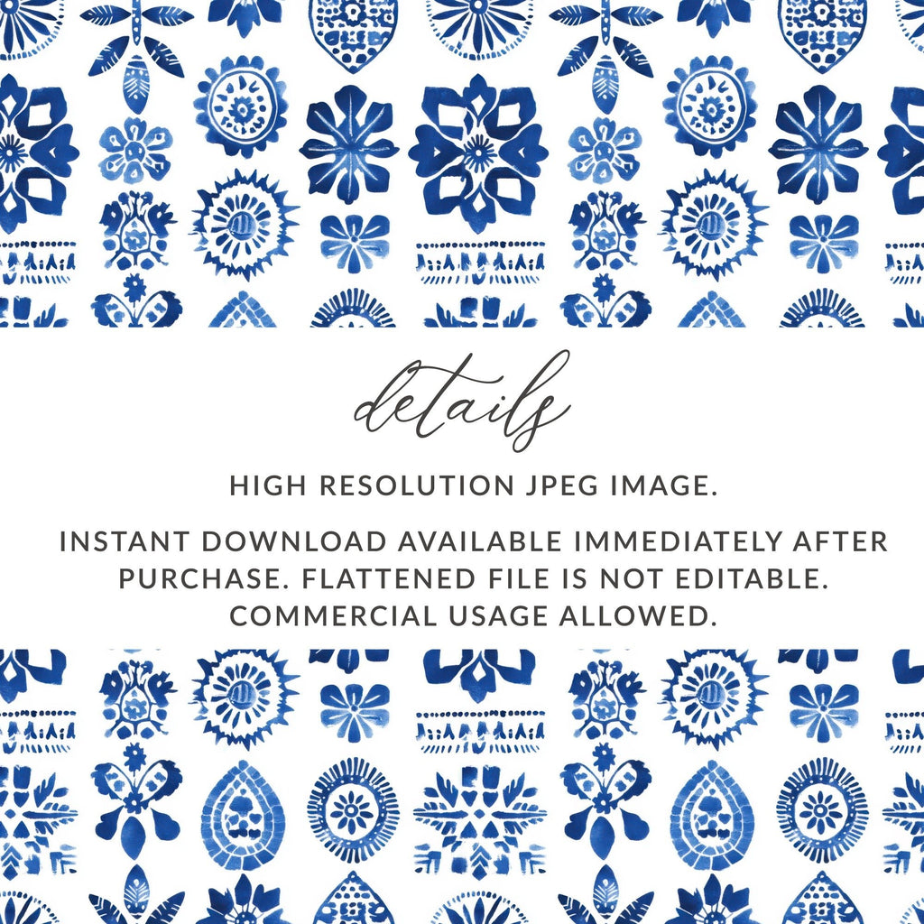 Indigo Impressions A Floral Medley on White Digital - Moore and Mountain