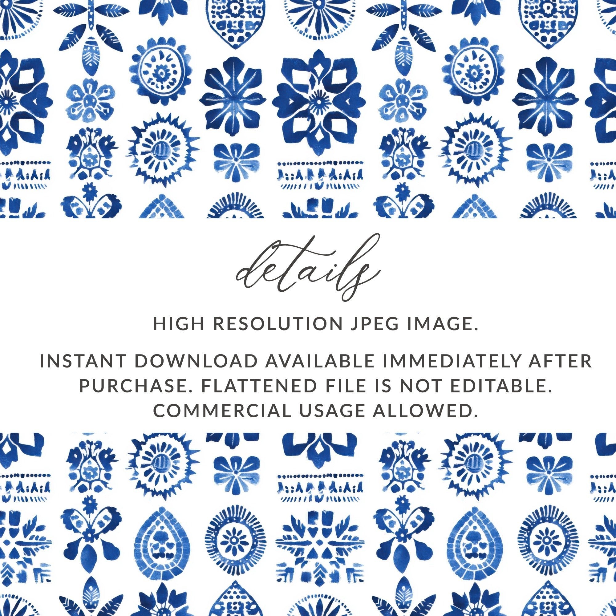 Indigo Impressions A Floral Medley on White Digital - Moore and Mountain