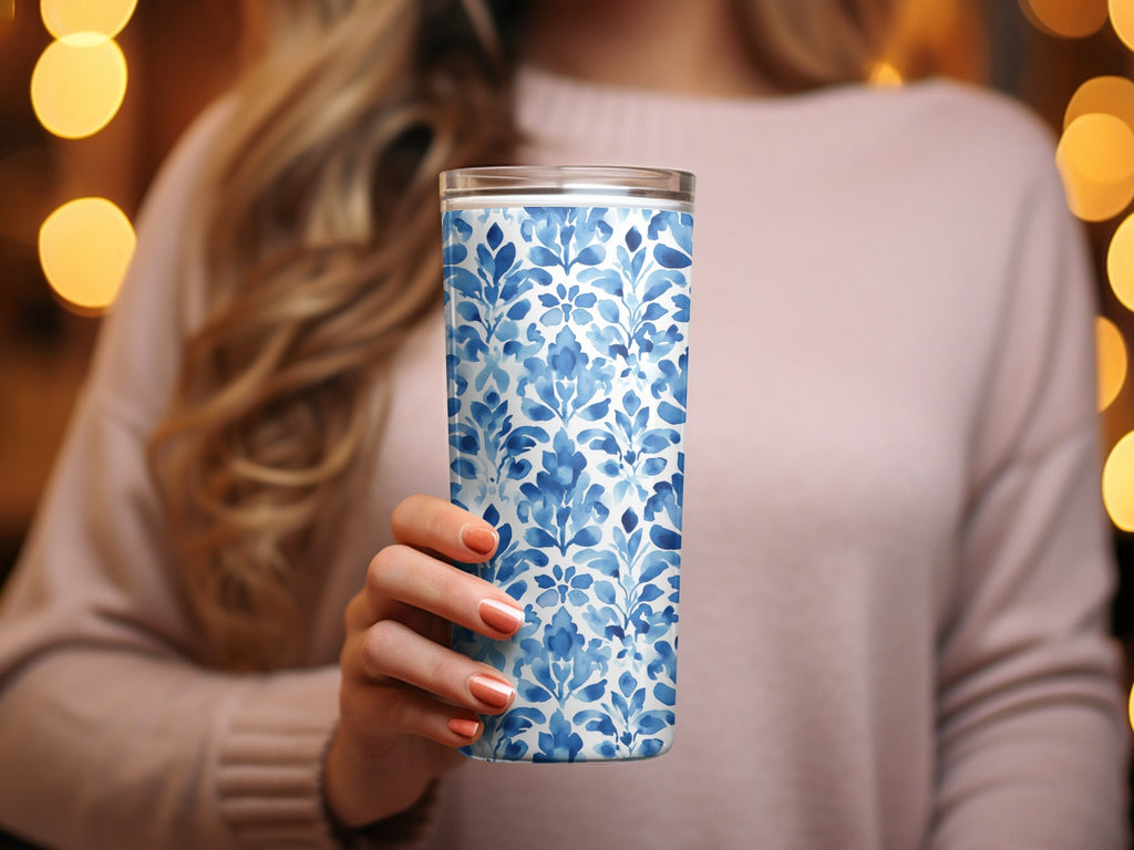 Indigo Watercolor Leaves Flower Damask Pattern Digital - Moore and Mountain