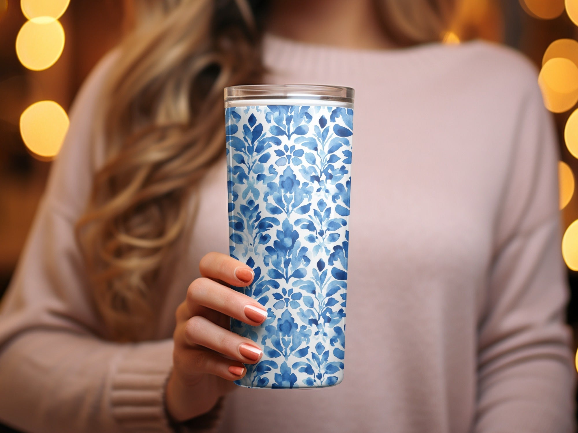 Indigo Watercolor Leaves Flower Damask Pattern Digital - Moore and Mountain