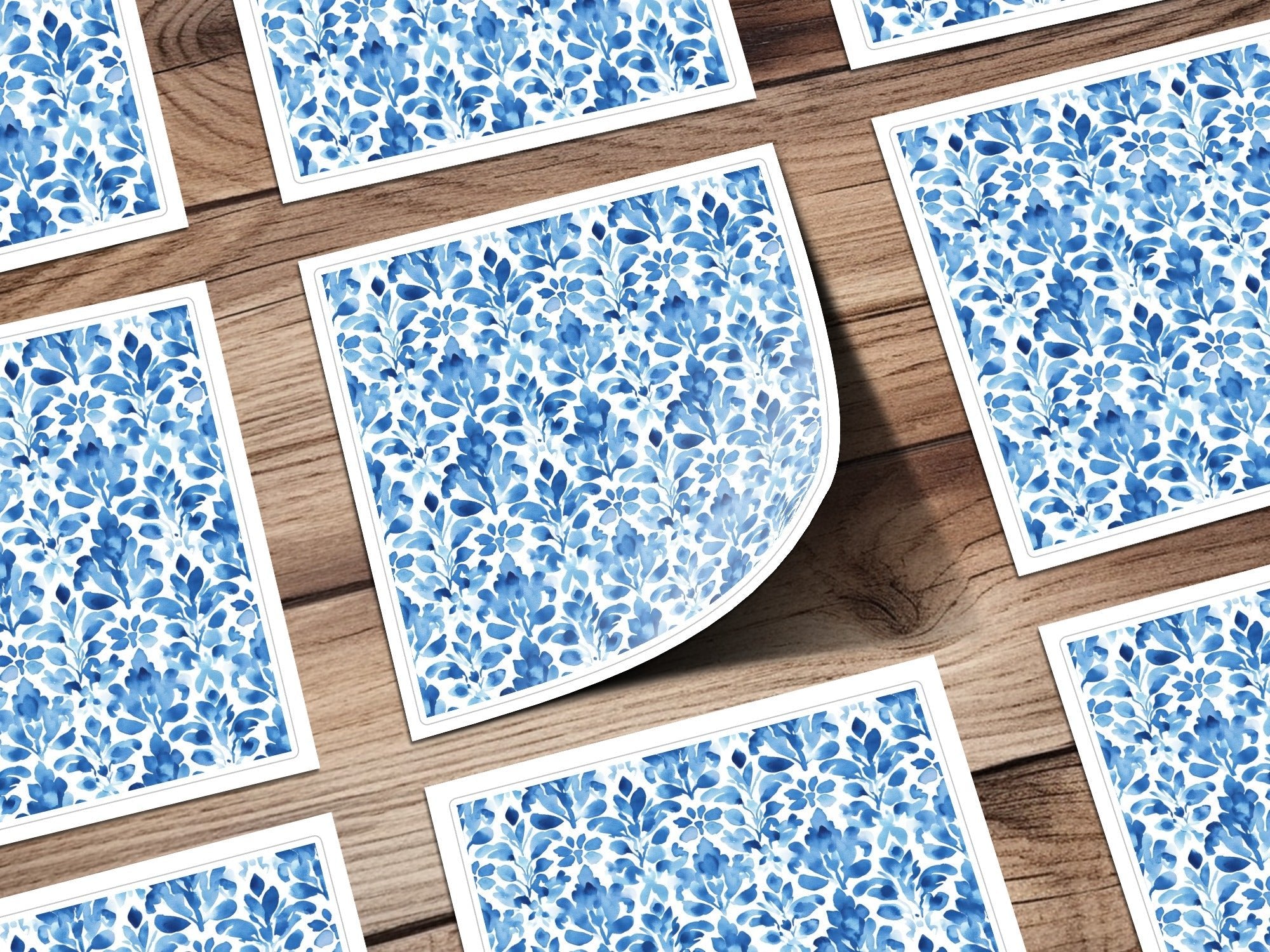 Indigo Watercolor Leaves Flower Damask Pattern Digital - Moore and Mountain