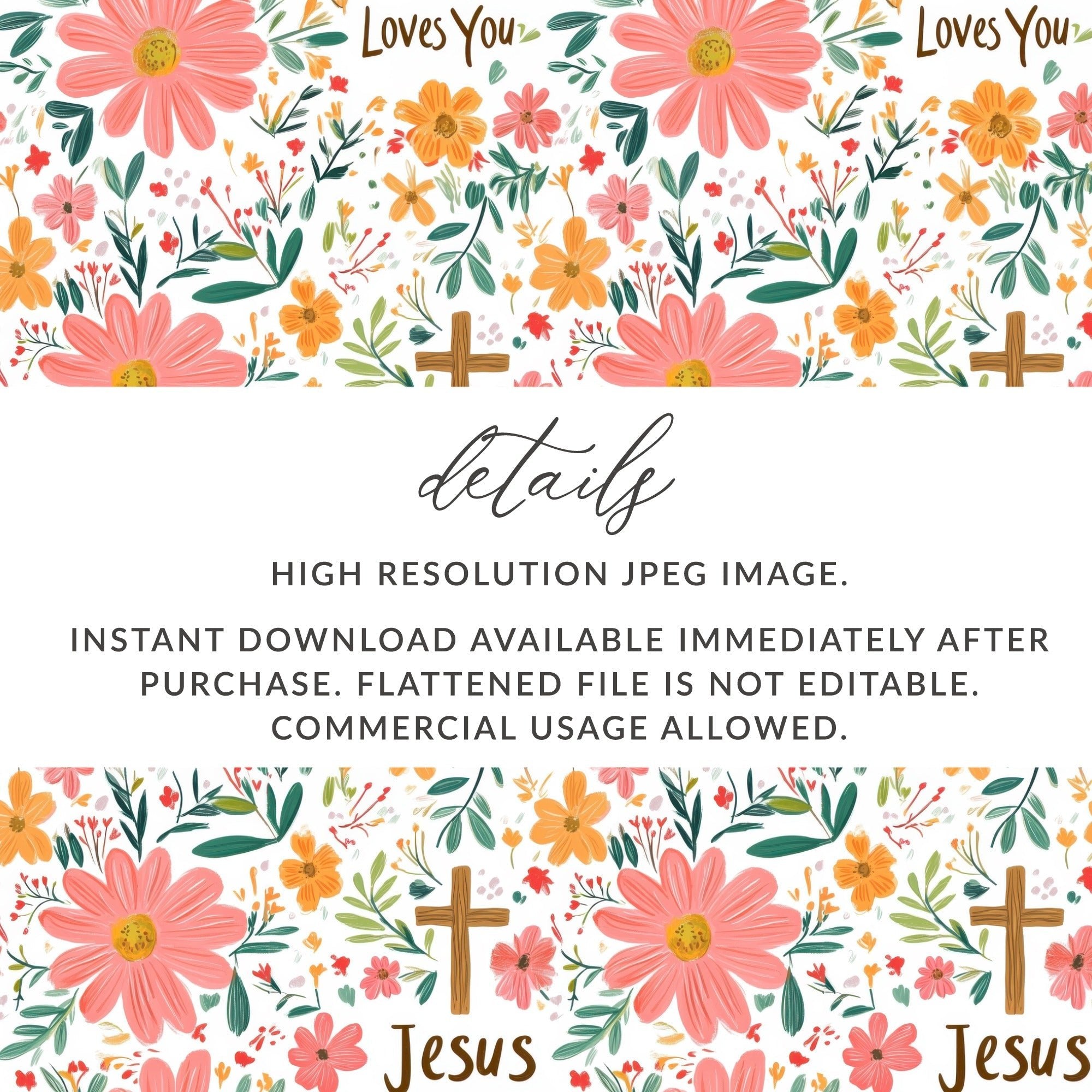 Jesus Loves You Floral Pattern Design Easter Gift Digital - Moore and Mountain