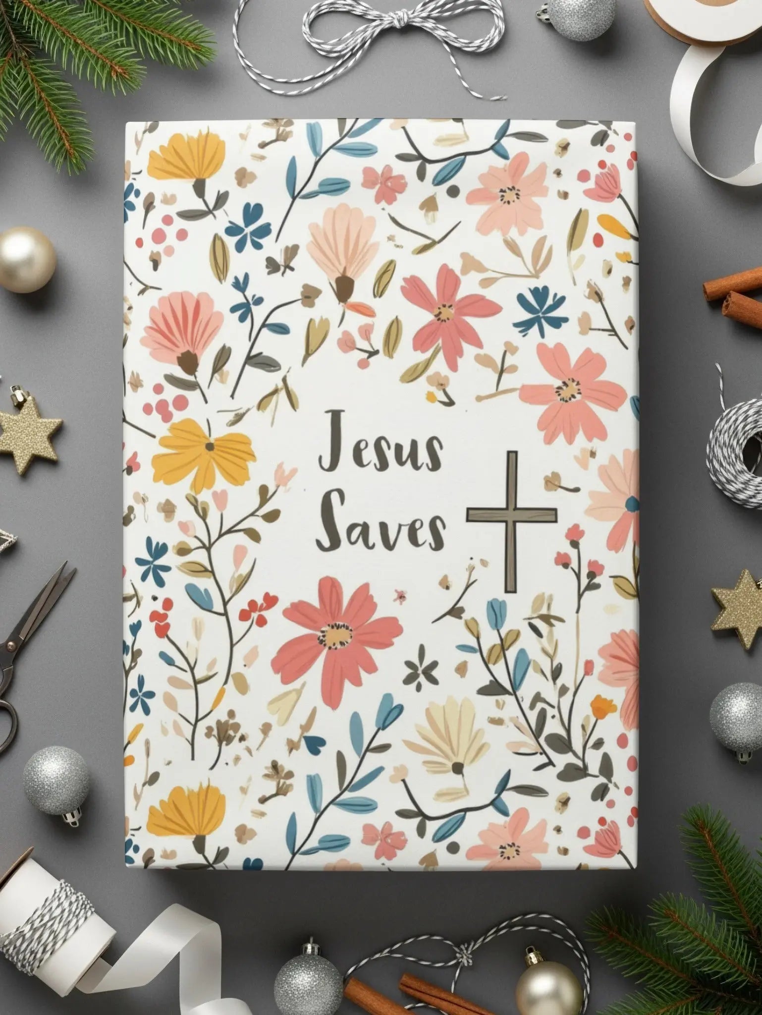 Jesus Saves Floral Digital Paper, Christian Seamless Pattern, Religious Print, Commercial Use, Faith Based Design, POD - Moore and Mountain