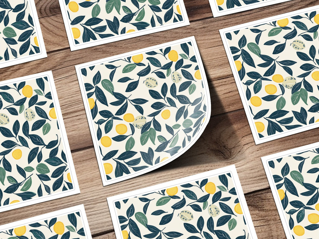 Lemon Digital Paper, Dark Blue Leaves Pattern, Printable Lemon Seamless Pattern, Yellow Citrus Print, Summer Digital, Food Pattern - Moore and Mountain