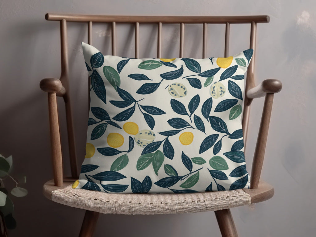 Lemon Digital Paper, Dark Blue Leaves Pattern, Printable Lemon Seamless Pattern, Yellow Citrus Print, Summer Digital, Food Pattern - Moore and Mountain