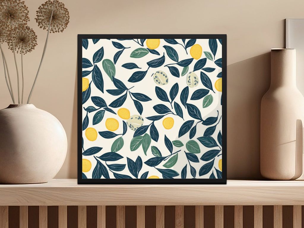Lemon Digital Paper, Dark Blue Leaves Pattern, Printable Lemon Seamless Pattern, Yellow Citrus Print, Summer Digital, Food Pattern - Moore and Mountain