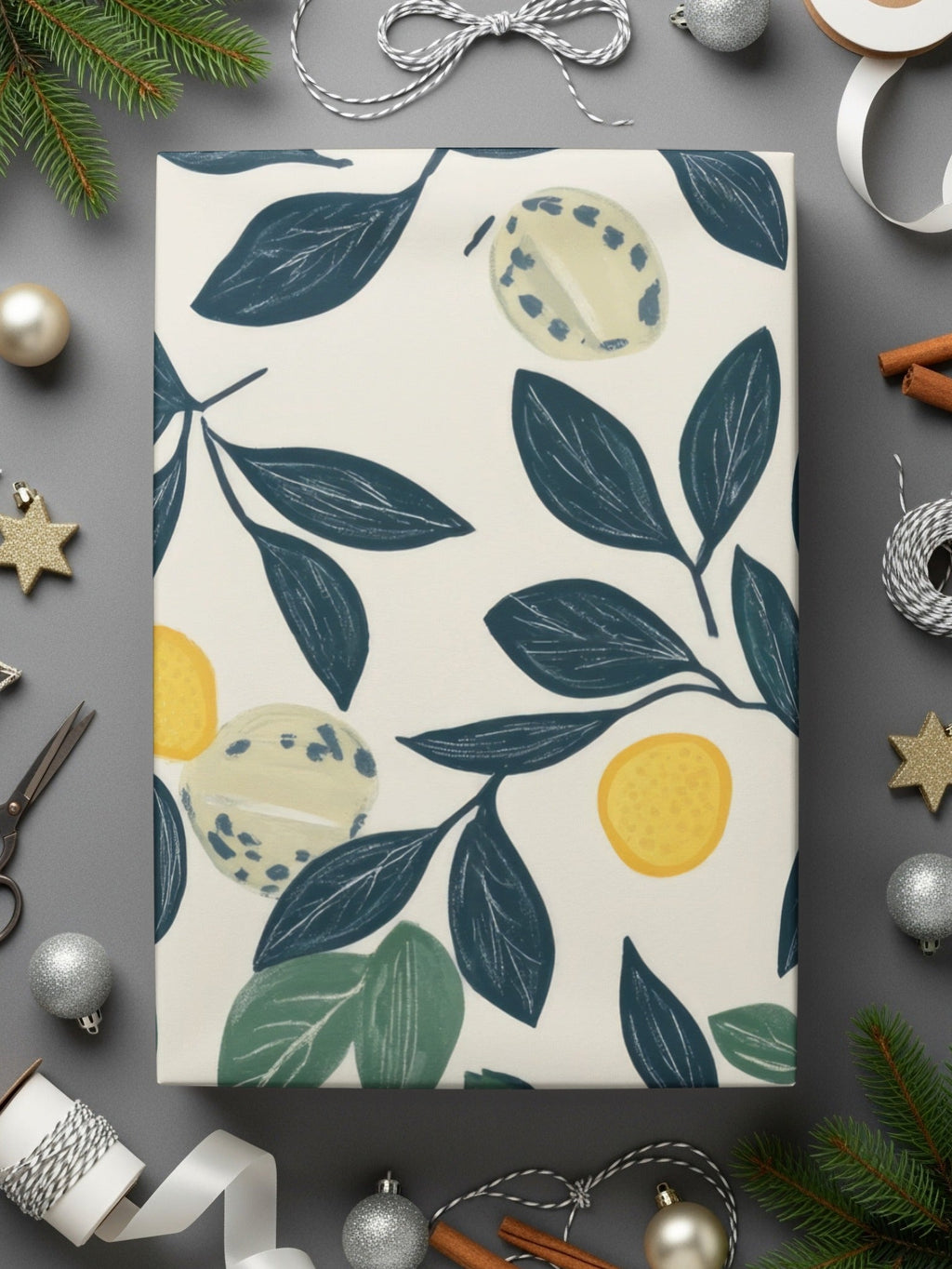 Lemon Digital Paper, Dark Blue Leaves Pattern, Printable Lemon Seamless Pattern, Yellow Citrus Print, Summer Digital, Food Pattern - Moore and Mountain