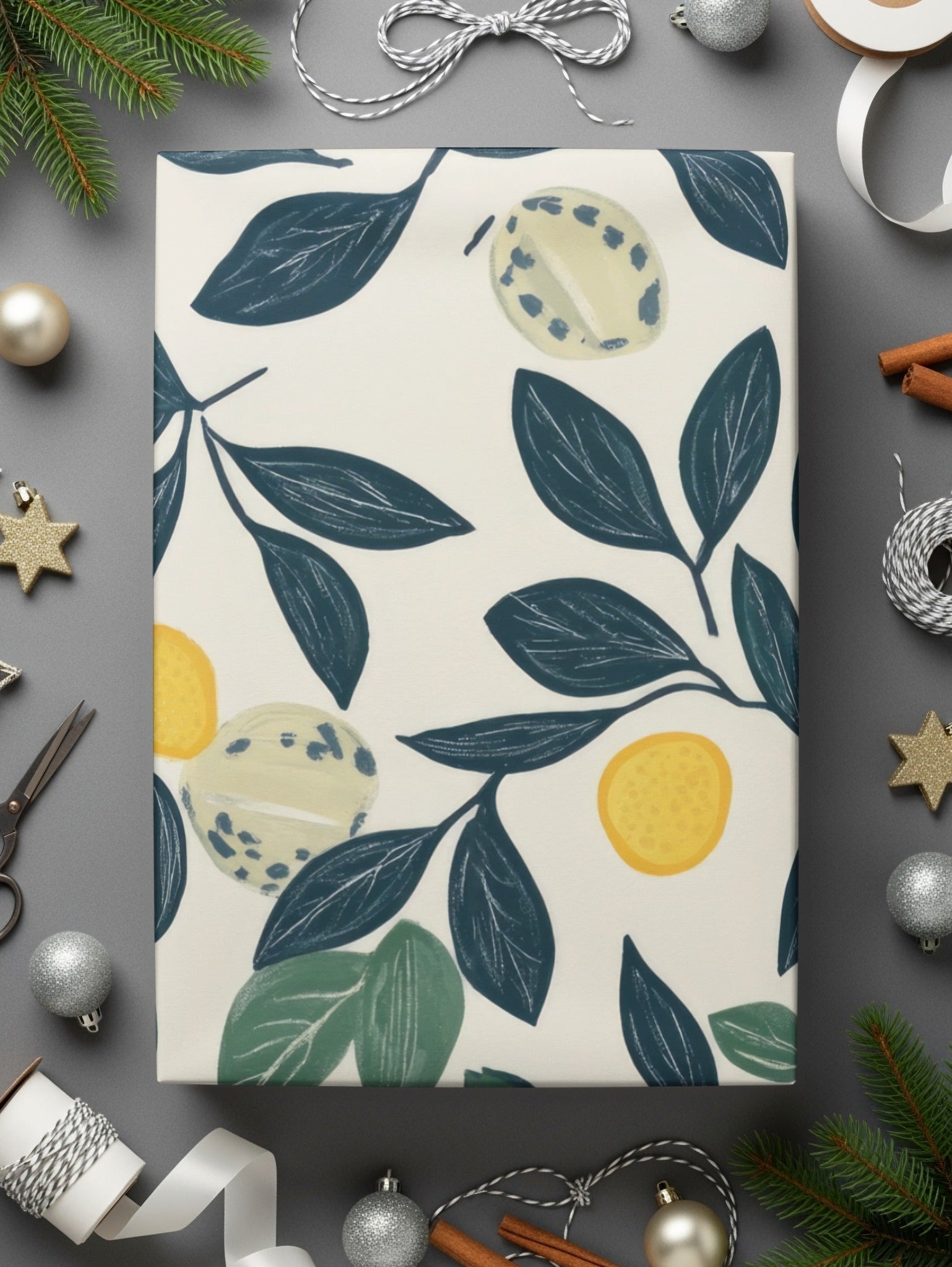 Lemon Digital Paper, Dark Blue Leaves Pattern, Printable Lemon Seamless Pattern, Yellow Citrus Print, Summer Digital, Food Pattern - Moore and Mountain