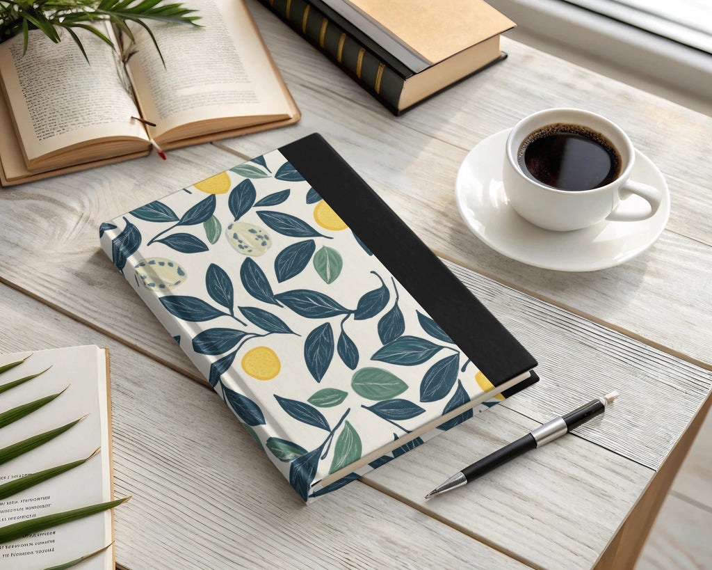 Lemon Digital Paper, Dark Blue Leaves Pattern, Printable Lemon Seamless Pattern, Yellow Citrus Print, Summer Digital, Food Pattern - Moore and Mountain