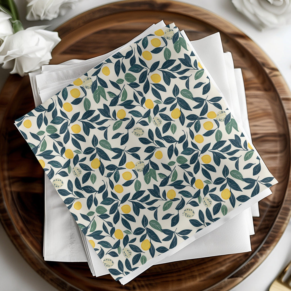 Lemon Digital Paper, Dark Green Leaves Pattern, Printable Seamless Background, Citrus Fruit Wallpaper, Tropical Summer Scrapbook Paper - Moore and Mountain