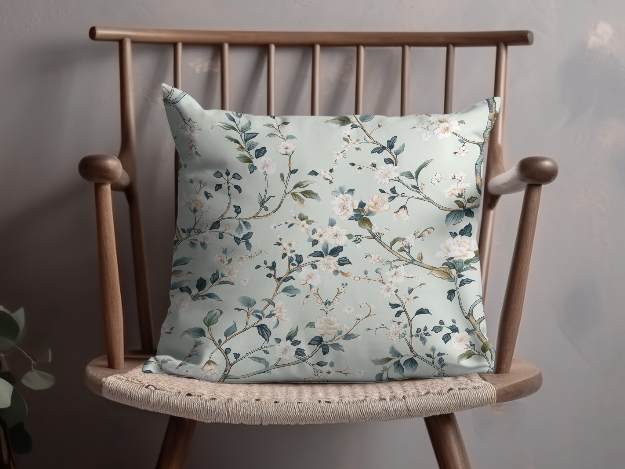 Light Blue Chinoiserie Floral Pattern on Pastel Background Vintage Style Digital - Moore and Mountain